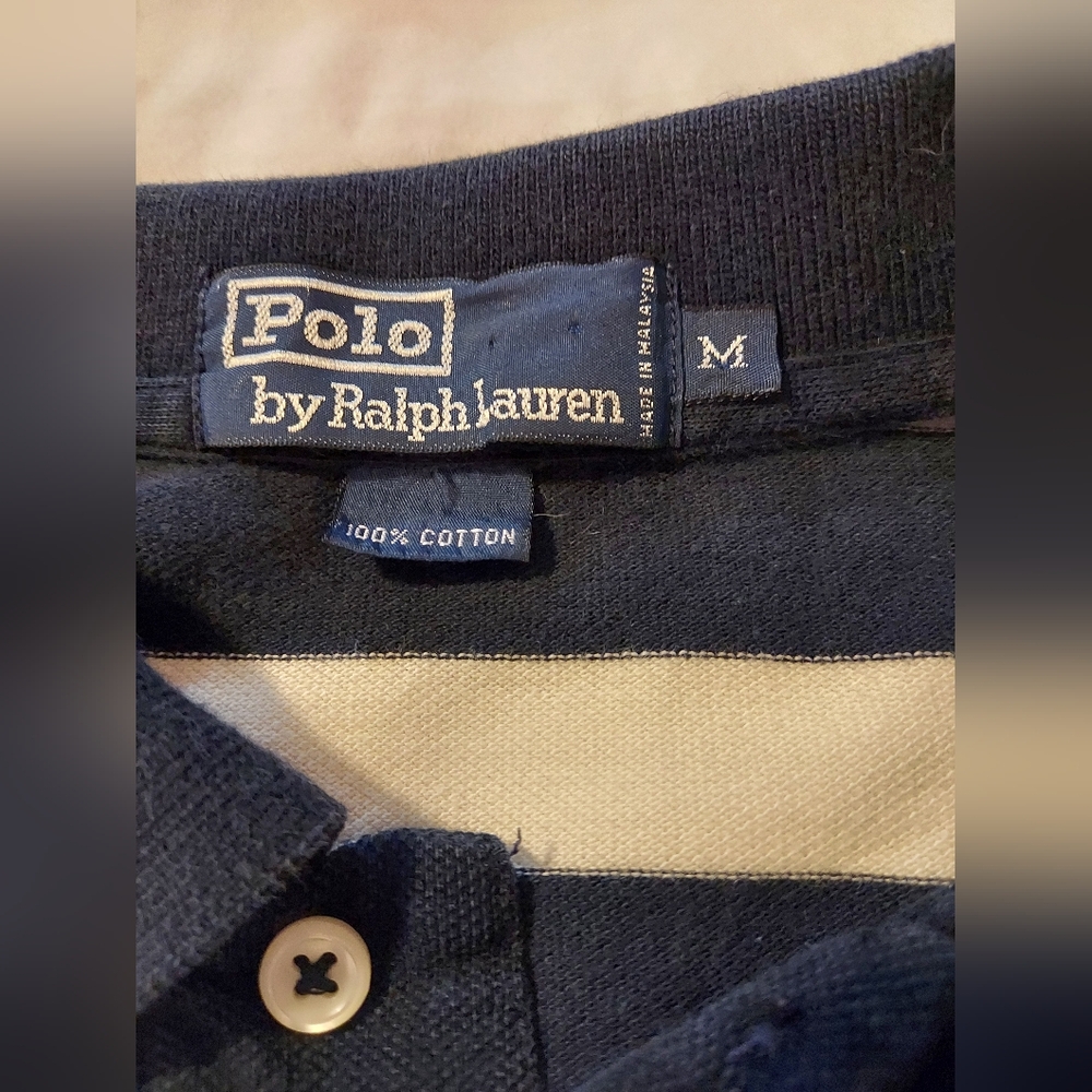 Ralph Lauren Black and Cream Striped Polo - Picture 3 of 5